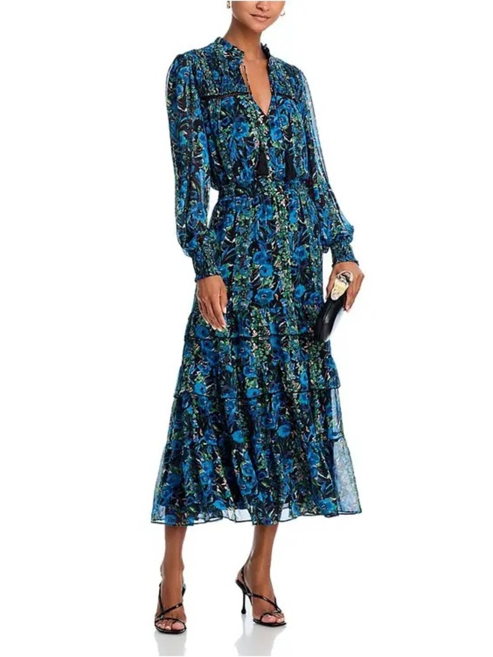 Aqua Blue Floral Tiered Maxi Dress